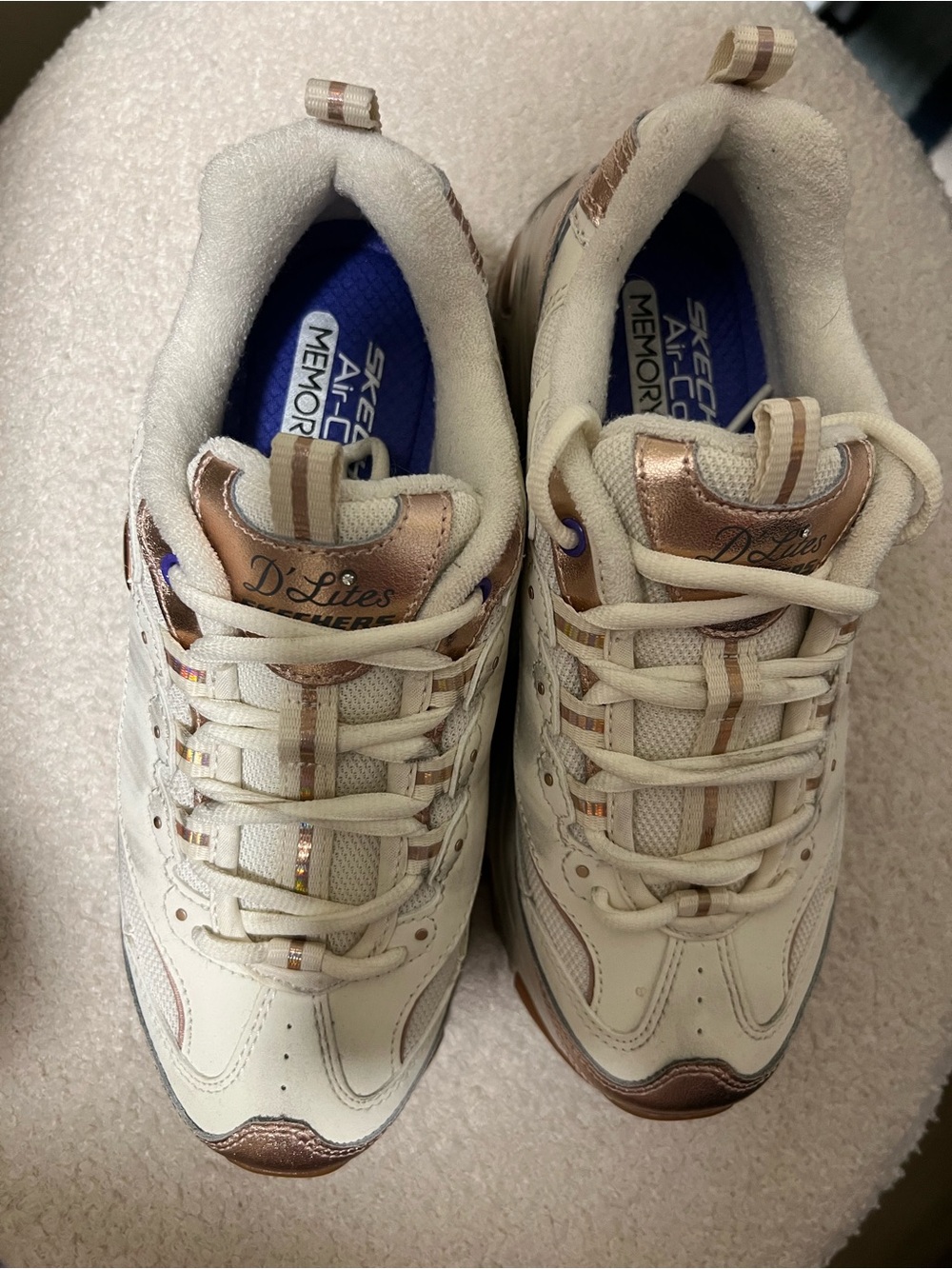 Skechers D'Lites Women's Cream with Rose Gold Accent Sneakers